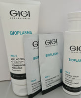 'Bioplasma Behandlungsset Inhalt:  1x Bioplasma Azelain Peeling Gel, 1xBioplasma Hautverjüngendes Serum, 10x 20 ml Bioplasma Revitalisierende Maske, 10x 20 ml Bioplasma Aktivierungsmaske'